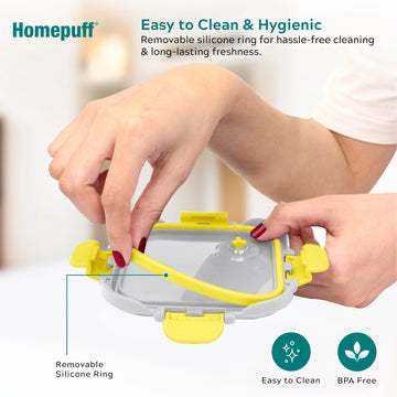 Home Puff borosilicate glass lunch box 320ml with airtight snap lock lid and air vent - grey